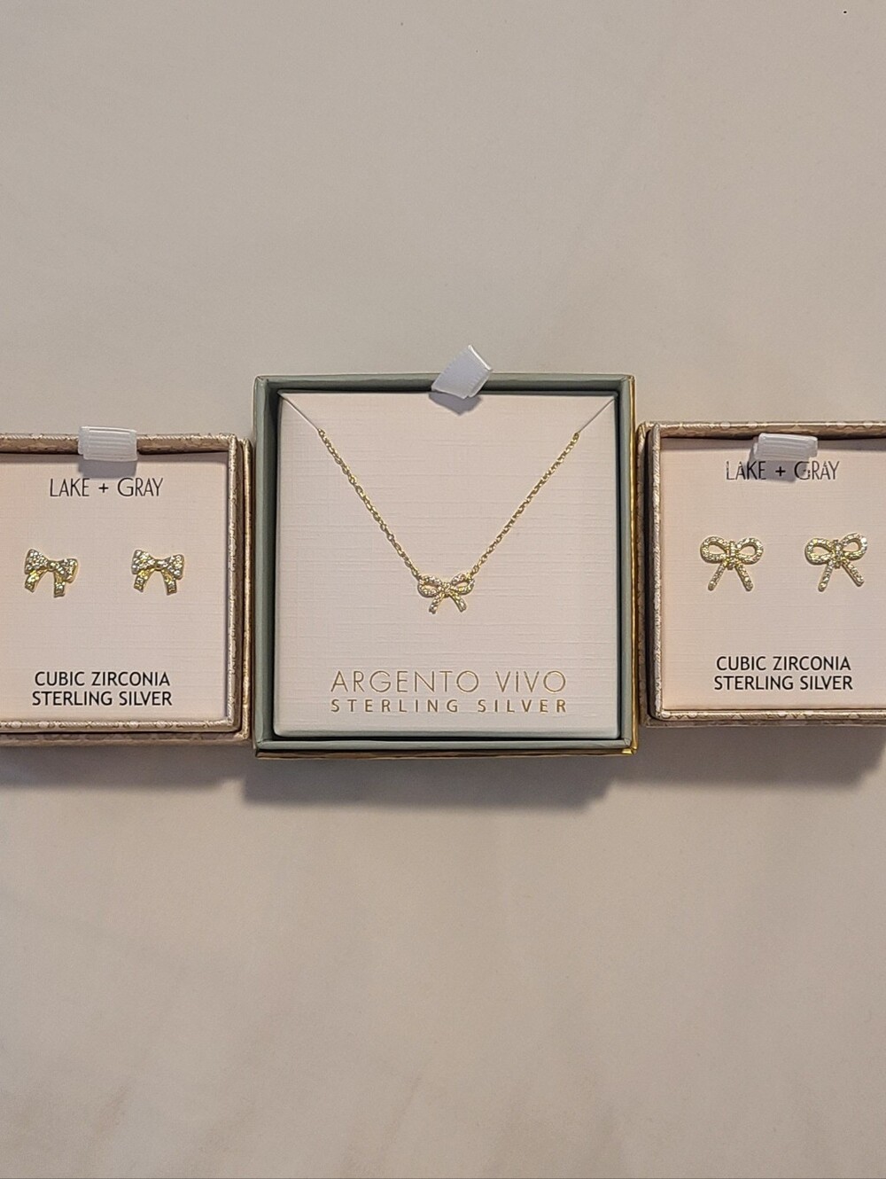 Set of 3 Sterling Silver Bow Necklace and Earrings
